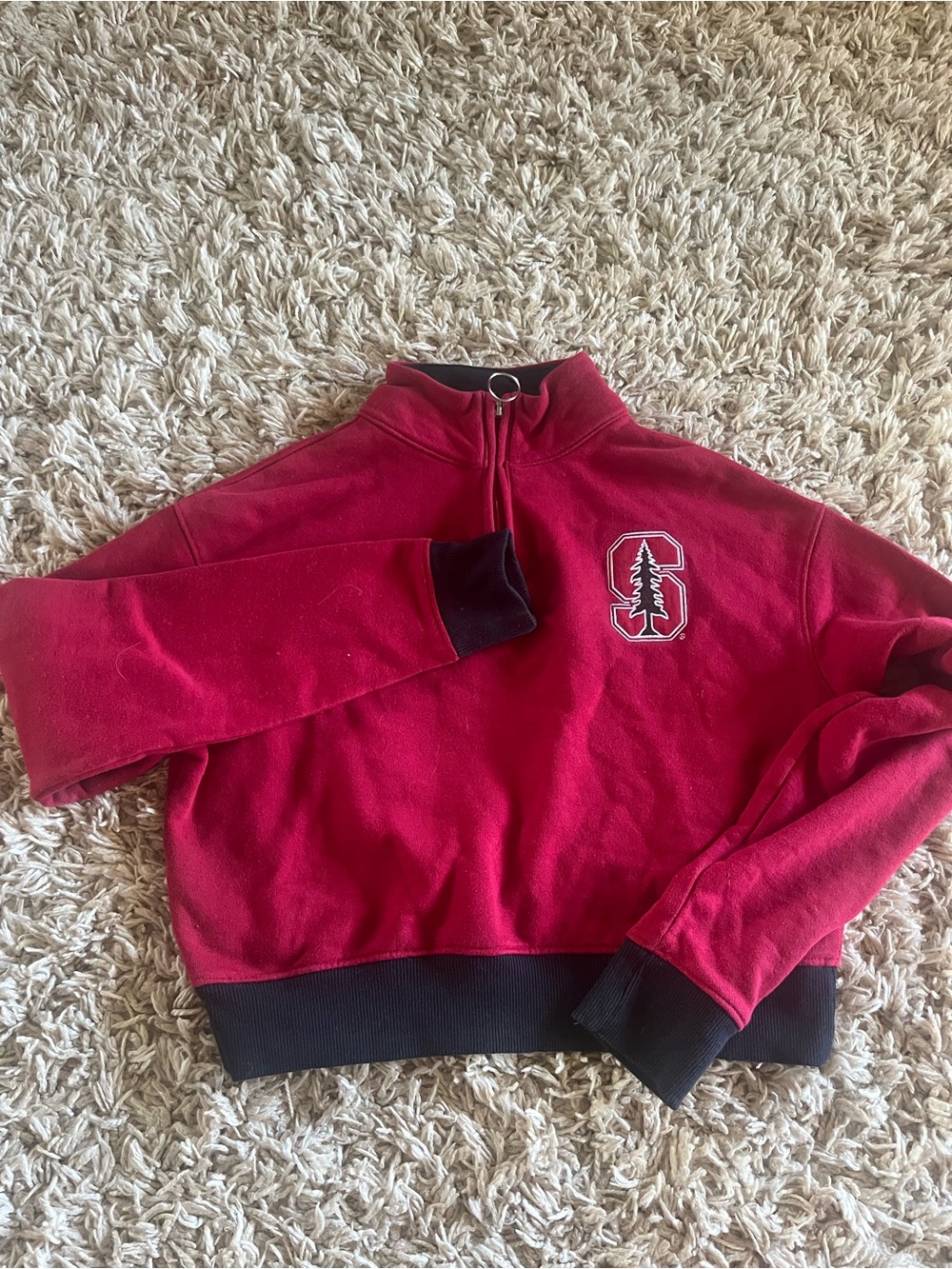Stanford Red cropped Quarter-Zip sweater